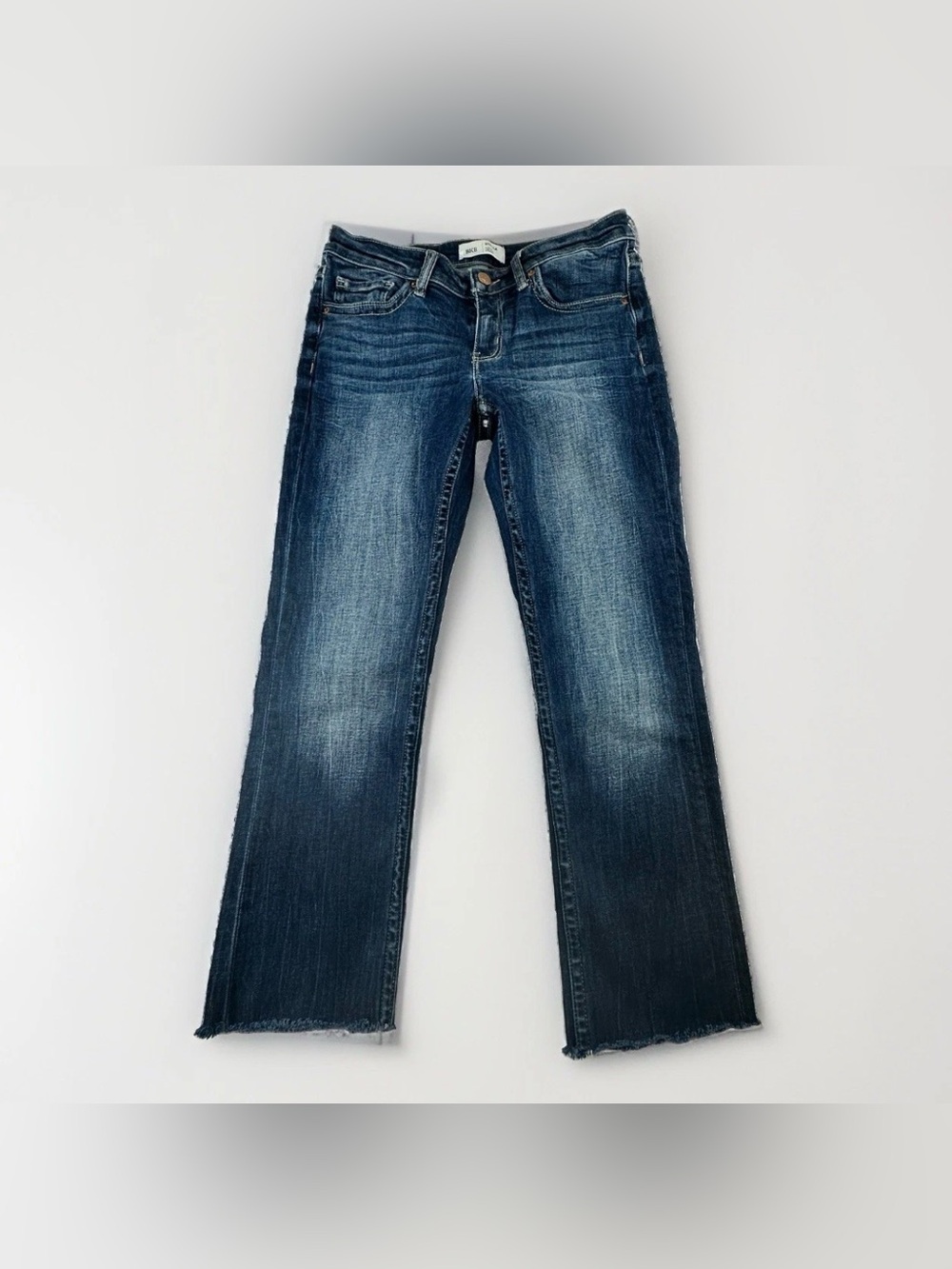 BKE Stella Women's Jeans 30 Low Rise Slim Straight Cropped Raw Hem Dark Wash Y2K
